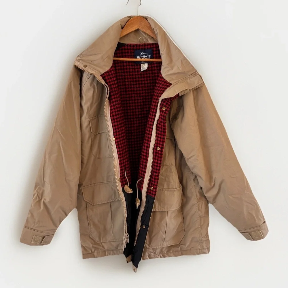 Vintage Woolrich Field‎ Chore Coat Jacket Canvas Flannel Mens Large Wool Lining